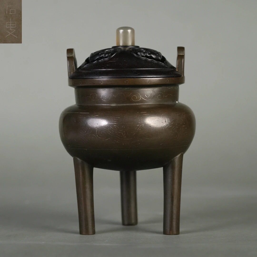 LOT 091625清中期 铜错银丝石叟款饕餮纹鼎【古董拍卖】