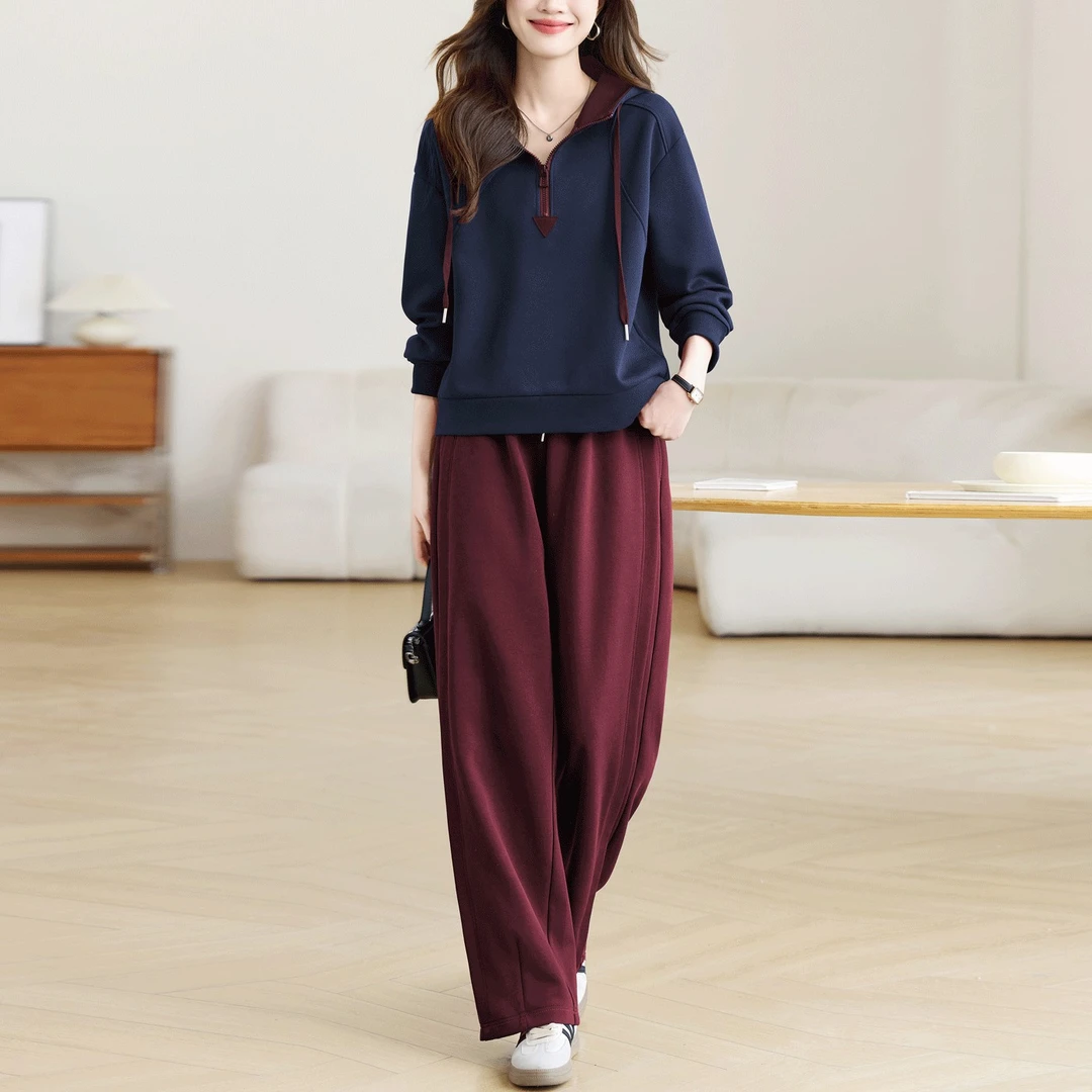 时尚休闲套装女2025春秋新款中年妈妈宽松洋气减龄运动卫衣两件套