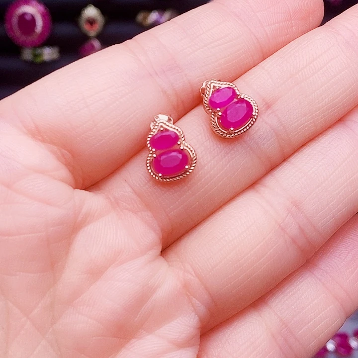 银S925镶嵌耳饰红宝石