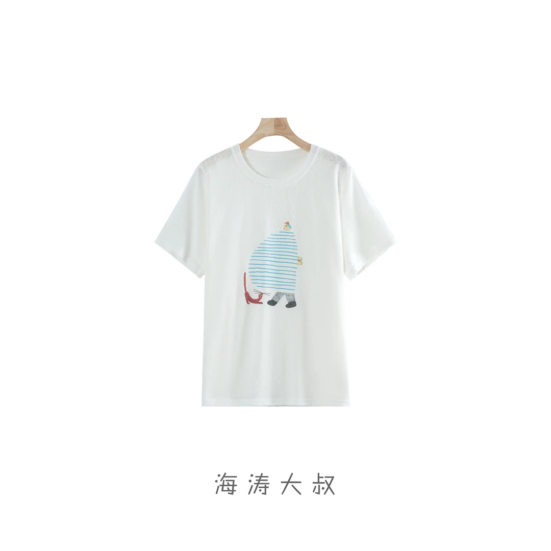 【海涛大叔】「卡通人偶」懒人棉条纹大肚人偶超薄数码印花短袖T恤