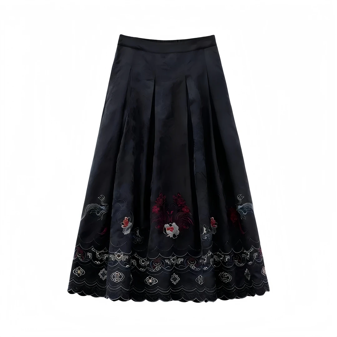 【花蕊夫人】楚馨国风新中式民族重工刺绣A字裙摆百搭显瘦半身裙女