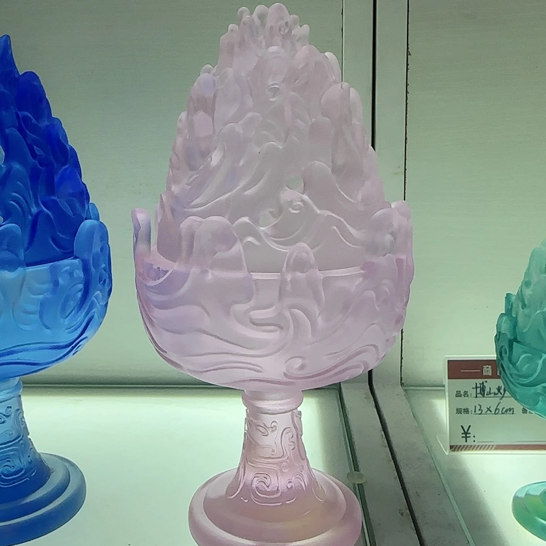 琉璃手工艺品粉色大号博山炉