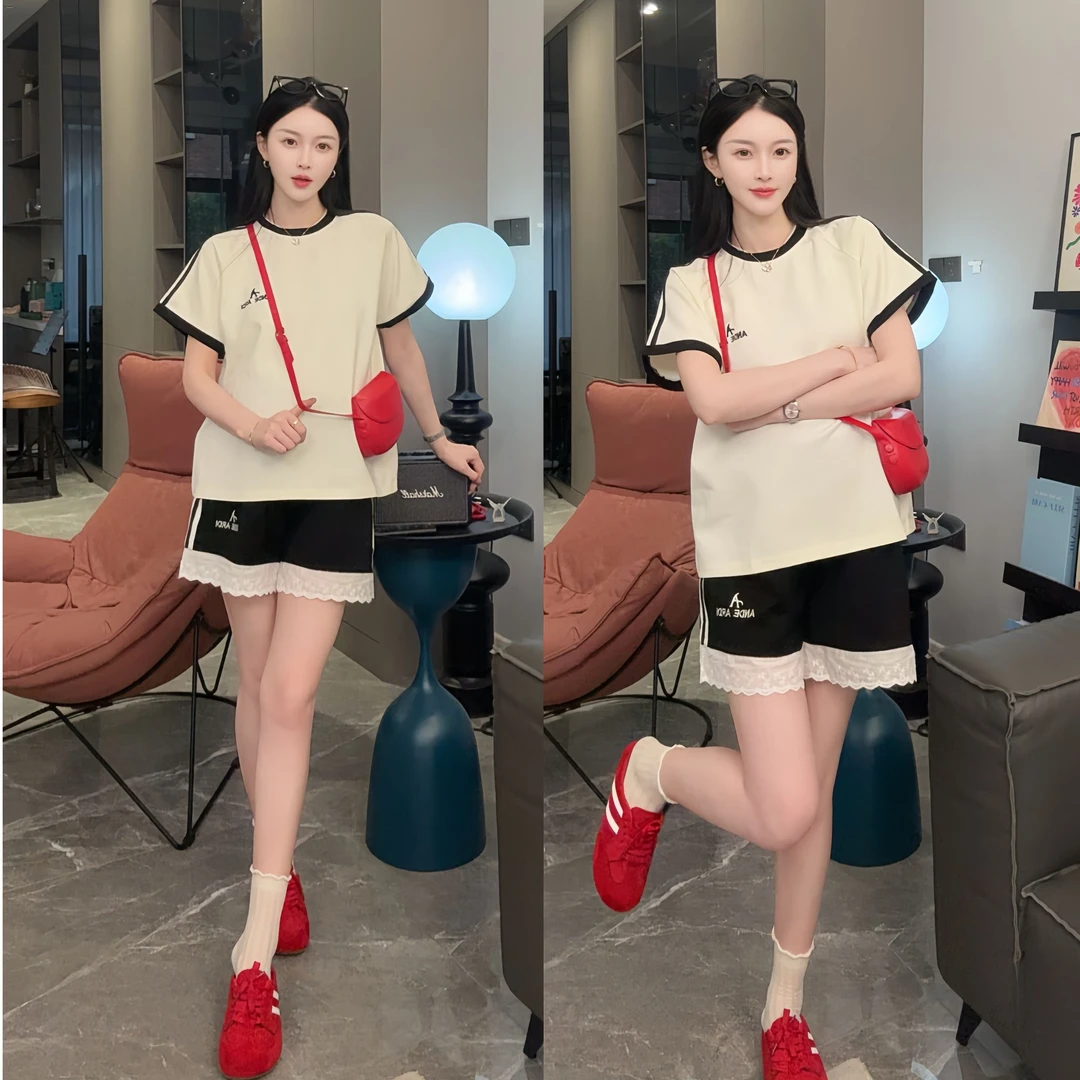 2025时尚显瘦夏季新款韩版网红休闲T恤孕妇装套装两件套裤子女潮
