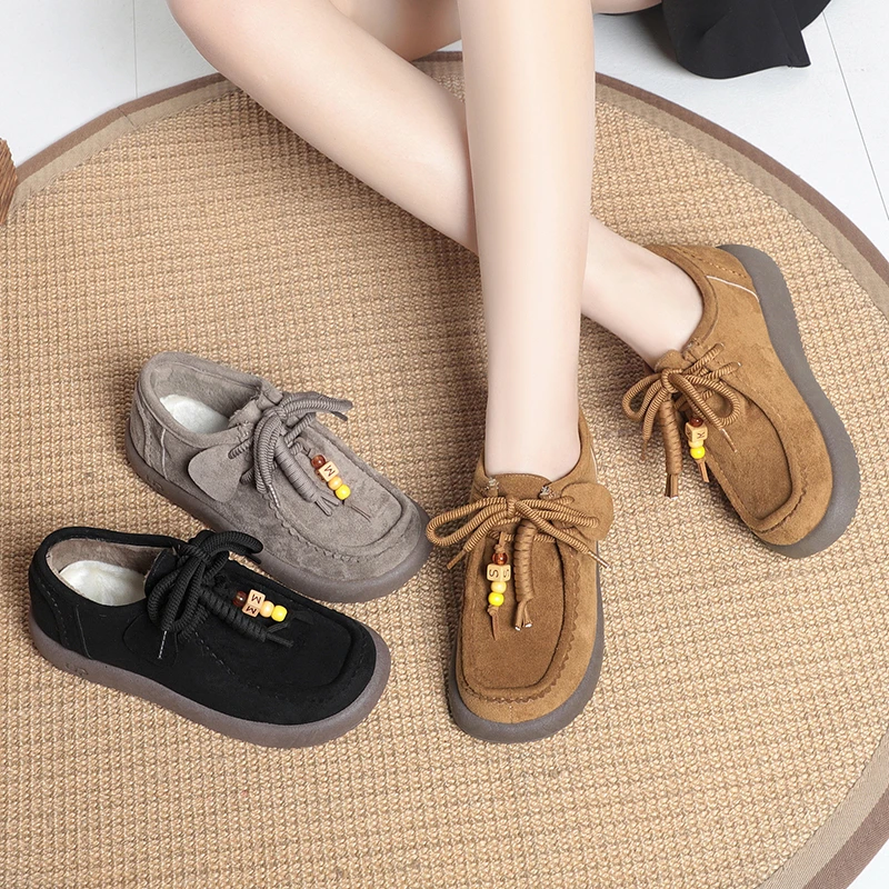 冬季老北京布鞋女款加厚棉鞋乐福鞋软底民族风保暖加绒平底学生鞋