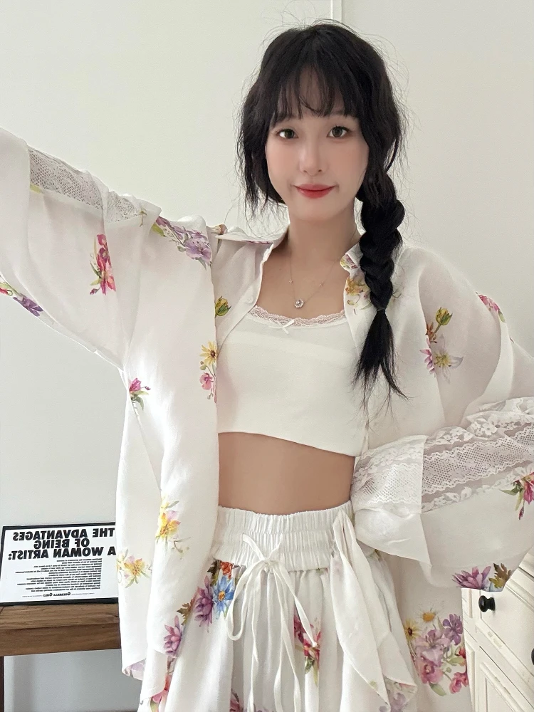 国风新中式高级设计印花开衫睡衣女春夏款2025新款大码家居服套装