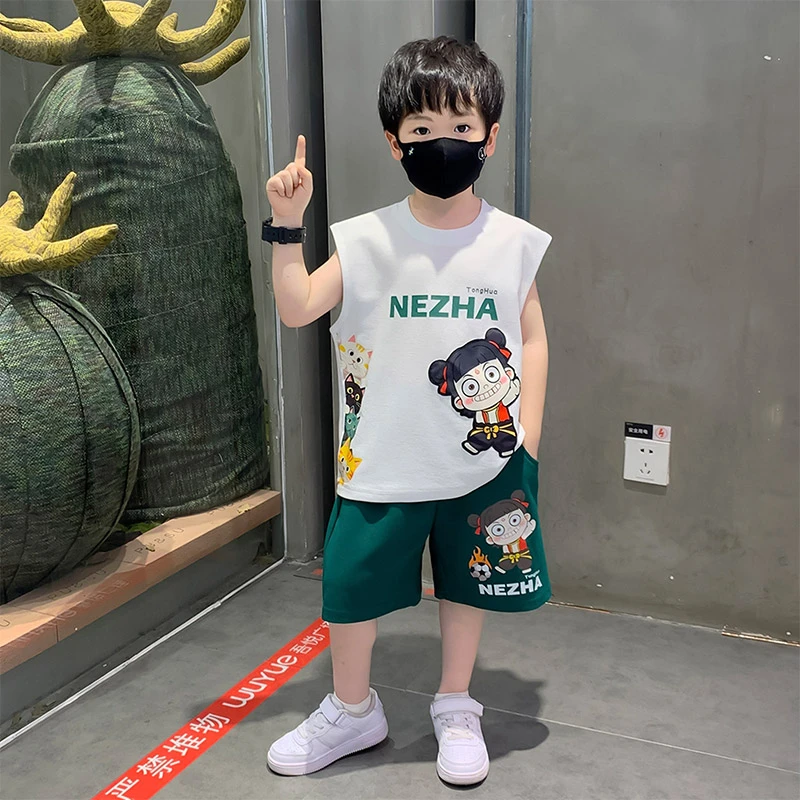 哪吒儿童服装男童夏套装2025新款帅气时髦洋气男宝孩无袖背心衣服