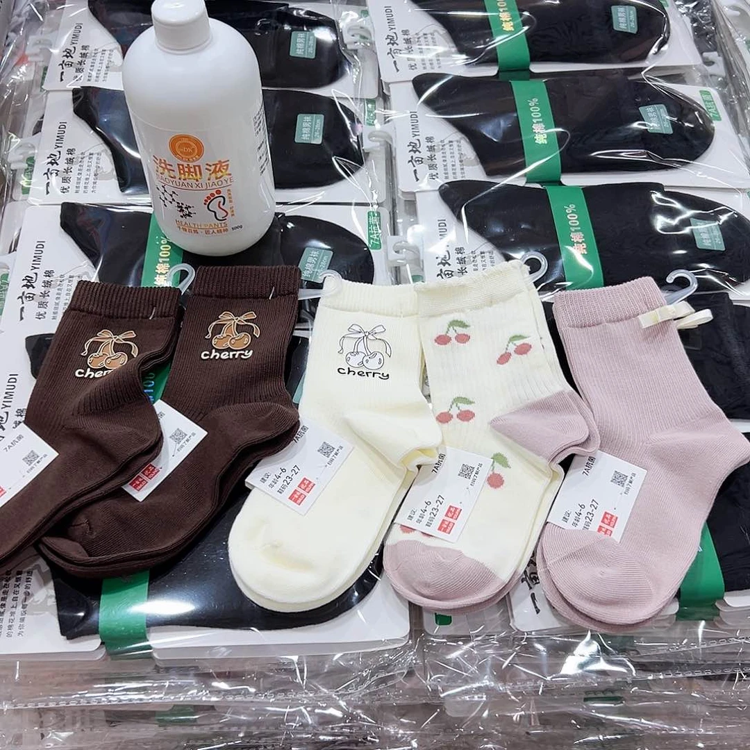 长绒棉洗脚液+4到六岁的抗菌防臭女童袜