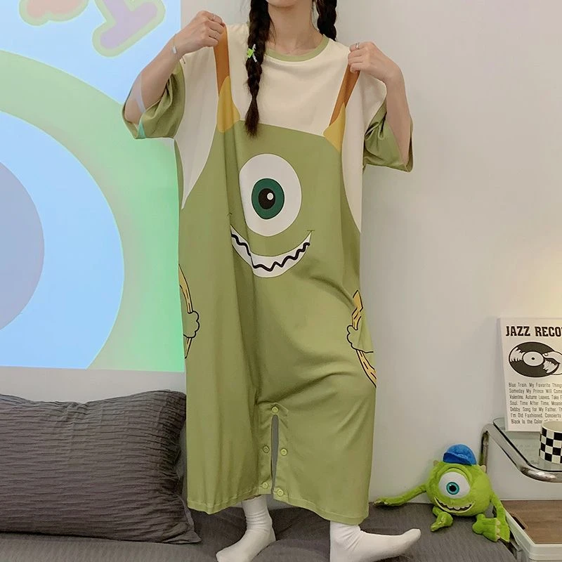 【一衣两穿】宅萌趣味卡通连体睡衣女开扣可成睡裙宽松家居服