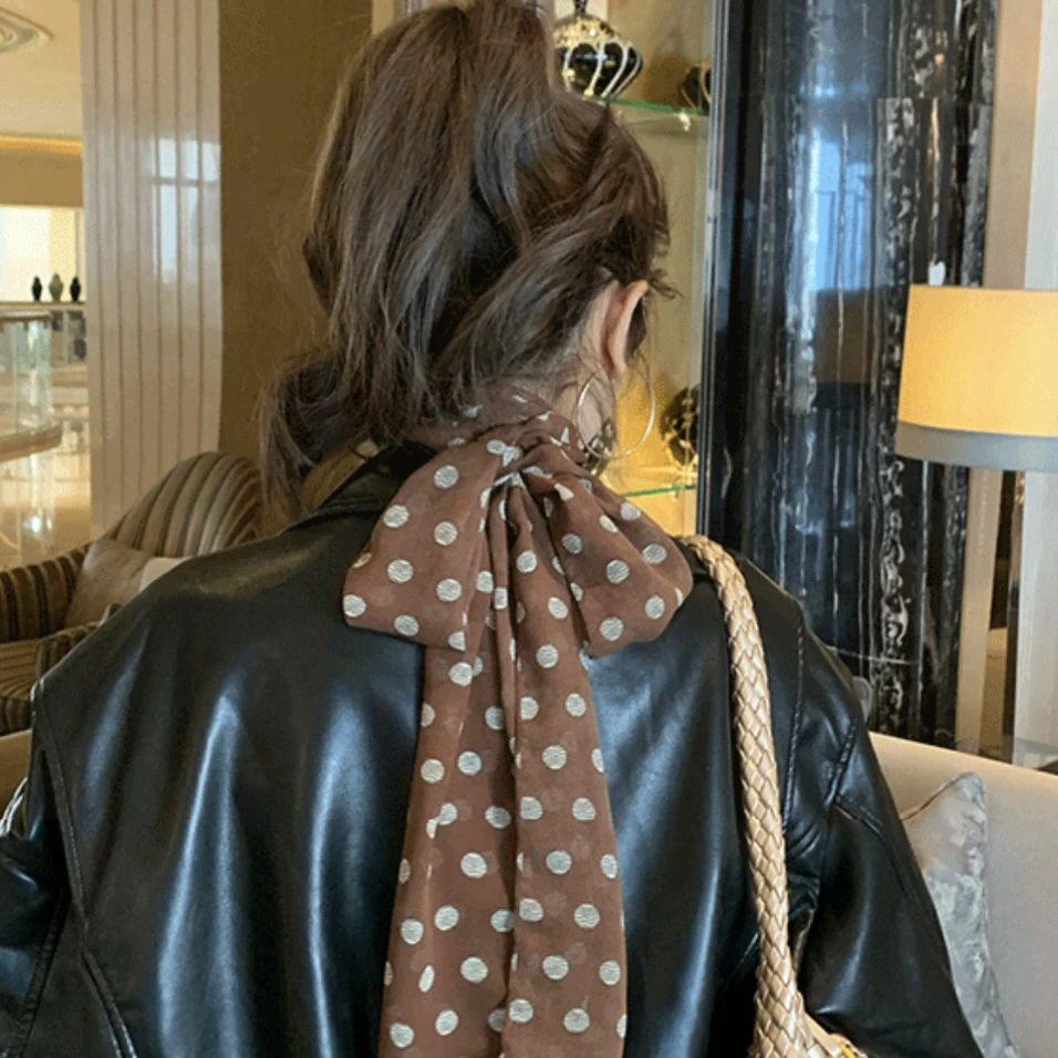 波点印花小丝巾女长条绑包发带气质飘带装饰蝴蝶结百搭2025春夏季