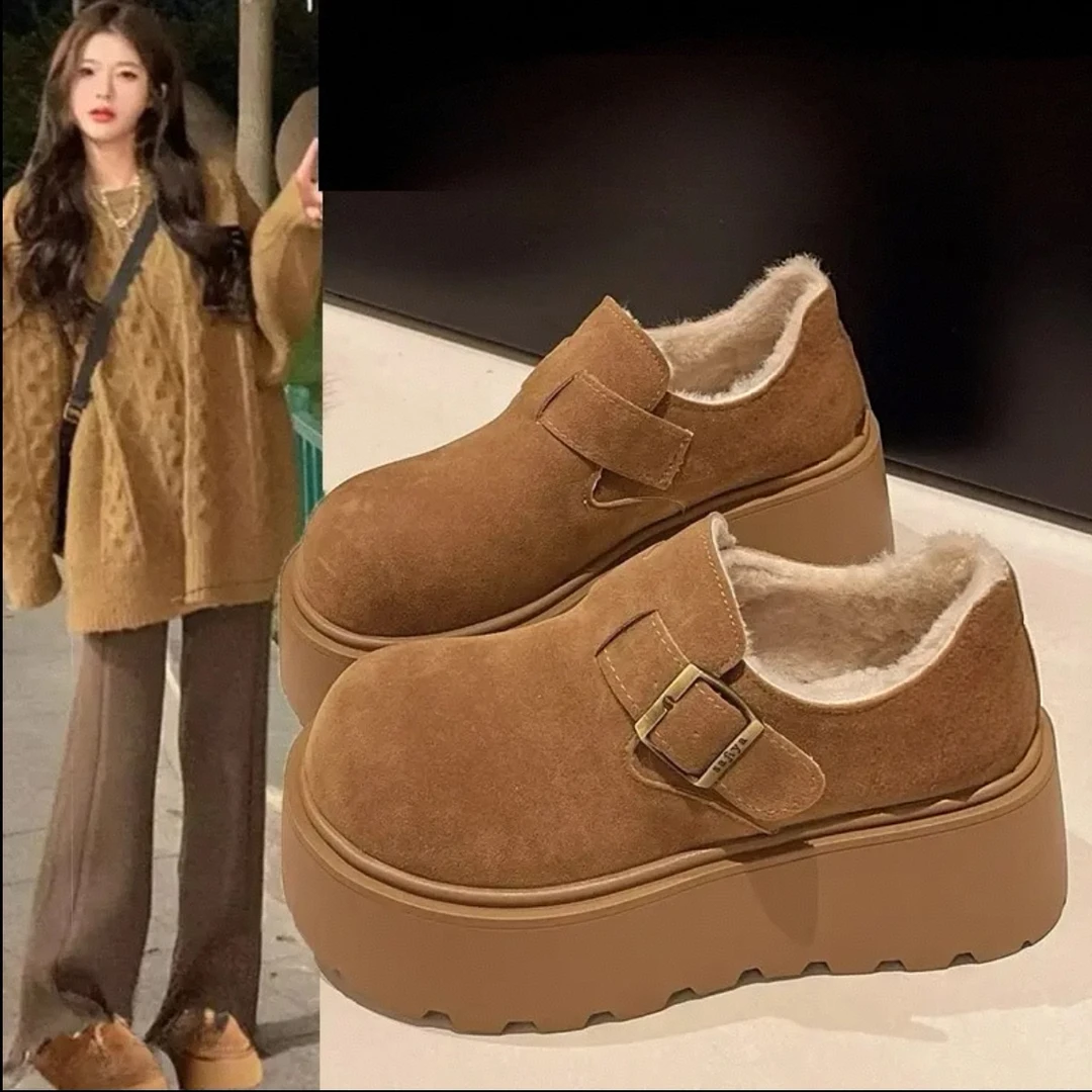 松糕厚底增高勃肯鞋女鞋2025新款秋冬雪地靴加绒乐福鞋毛毛大棉鞋