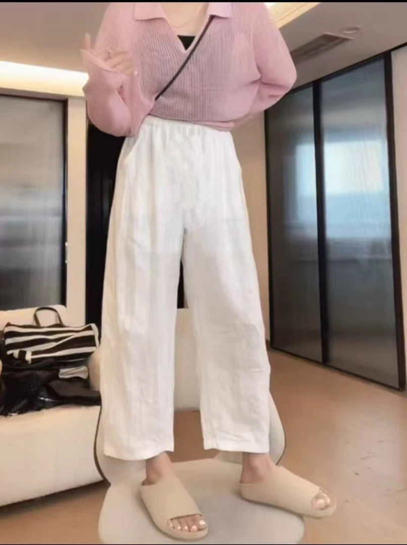 薄款高腰阔腿裤夏季复古国风百搭八分裤