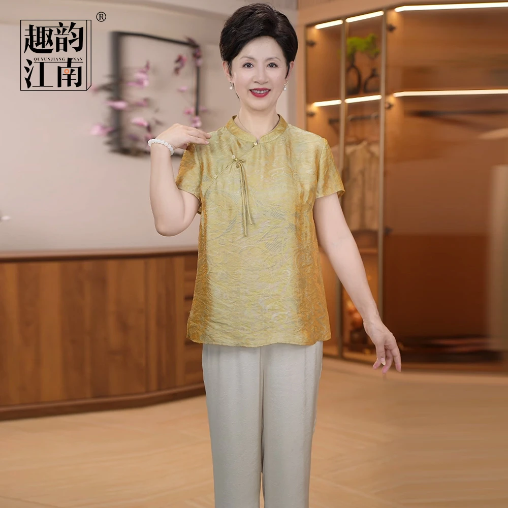 趣韵江南中老年女装宽松遮肚奶奶装民族风常规气质时尚薄款两件套