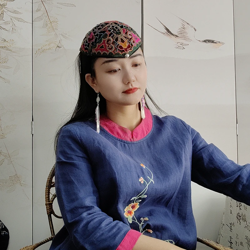 扶茶原创设计-民族风老绣发箍帽507