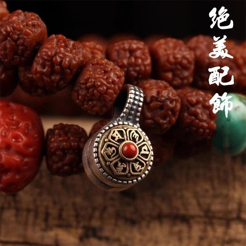 银色复古做旧藏式文玩串珠手串卡子夹子百香籽金刚星月配饰配件