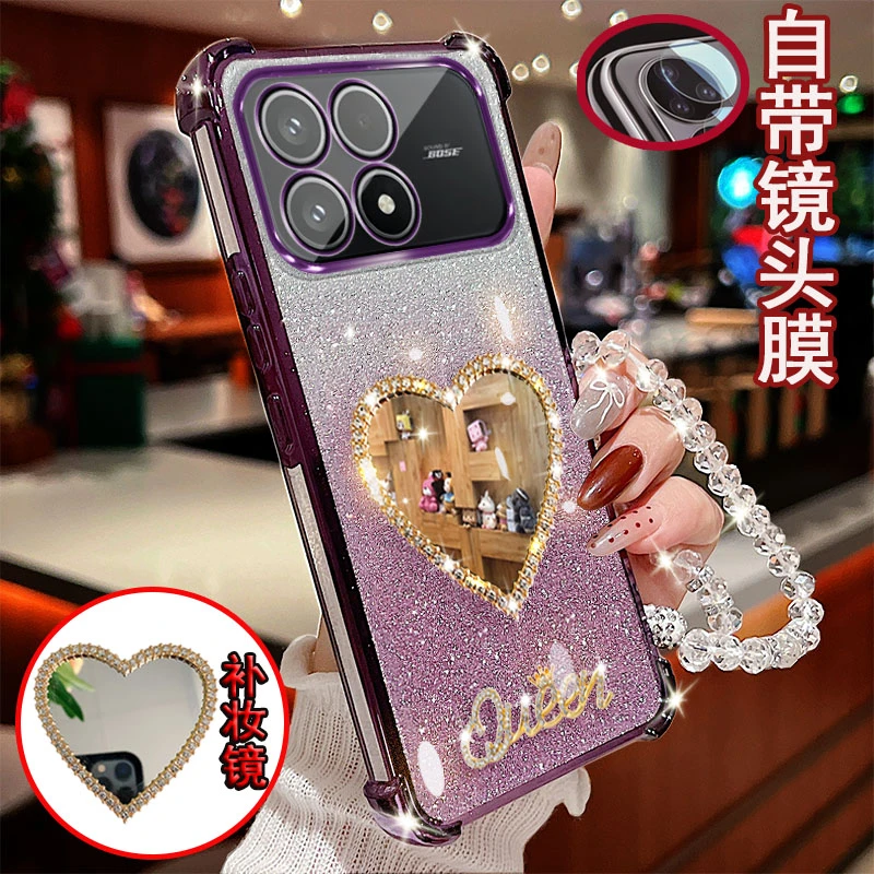适用红米k90手机壳四角气囊爱心镜子防摔保护套镜头全包网红潮流