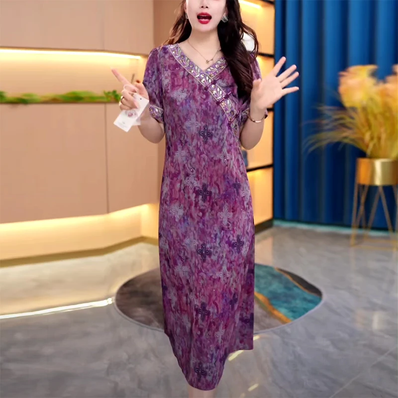 显瘦修身洋气大气减龄气质洋气时尚收腰妈妈装中长款轻熟风连衣裙