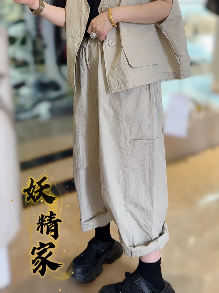 35264【妖精家】百搭松紧设计款休闲裤2遮肉显瘦裤