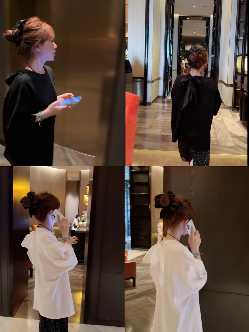 【BORAKOO】黑/白 两色蝴蝶结短袖T恤S