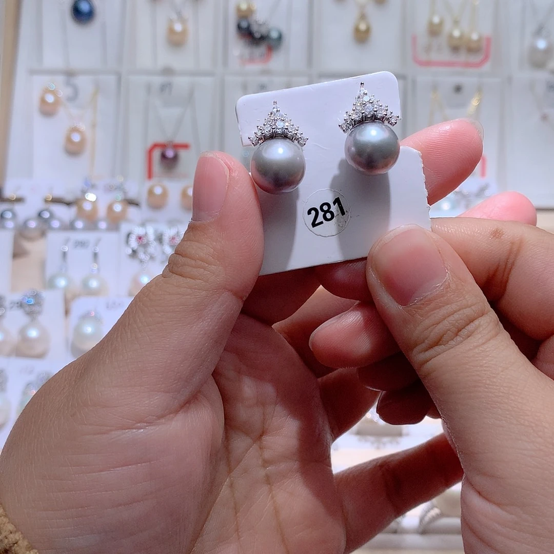 淡水珍珠银S925镶嵌耳饰CC11mm