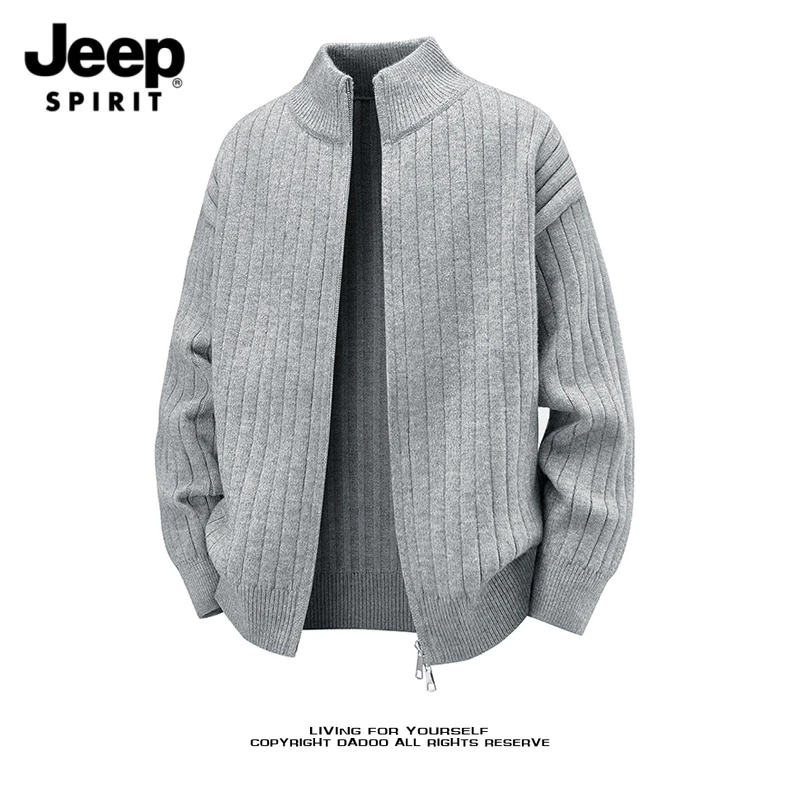JEEPSPIRIT吉普秋季针织拉链立领开衫毛衣针织衫加厚日系清凉感