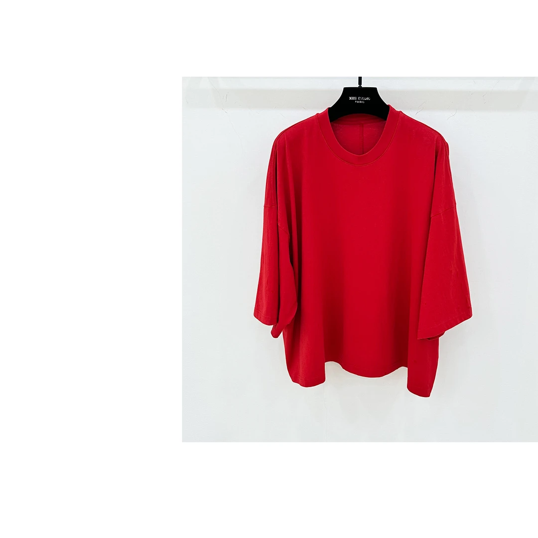 【D•er】时尚超宽松版红色圆领短袖上衣