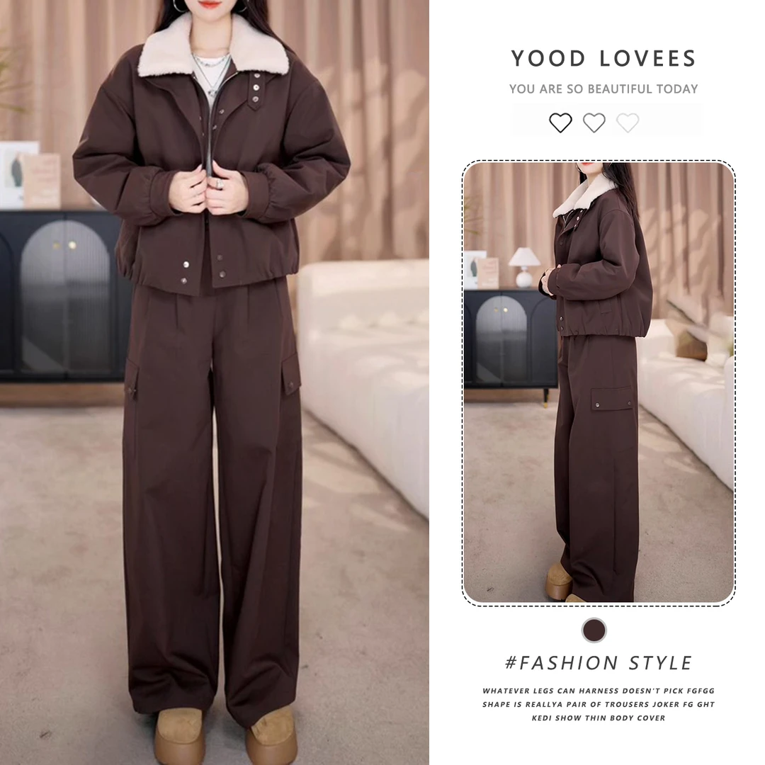 慵懒风时尚套装女秋冬宽松时尚高级感翻领外套阔腿裤休闲两件套装