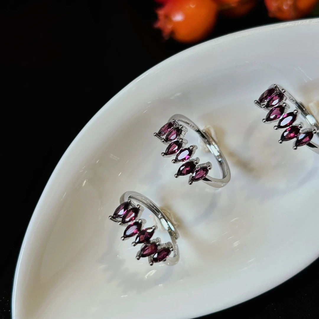 天然石榴石戒指开口-多样性发一-SLS062