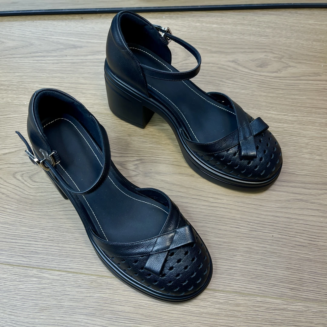 厚底一字带玛丽珍鞋夏季方头休闲复古凉鞋