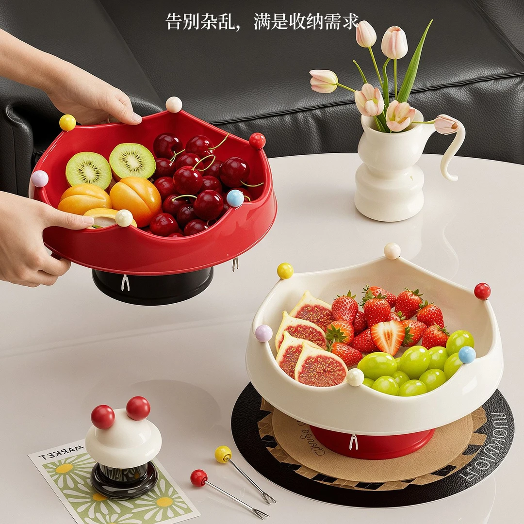 皇冠水果盘创意水果叉套装家用轻奢高端大容量客厅茶几可沥水果盘