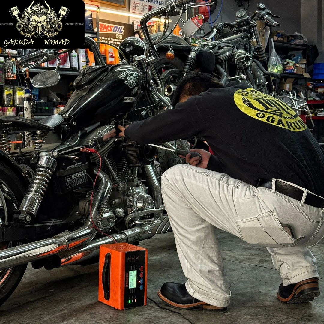 GARUDA&NOMAD机车俱乐部背画重磅华夫格长袖T恤