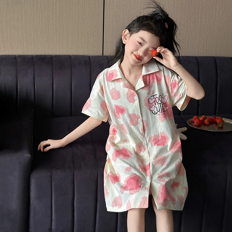 女童夏季睡裙2025新款冰爽棉系女夏天短袖睡裙女可外穿家居服