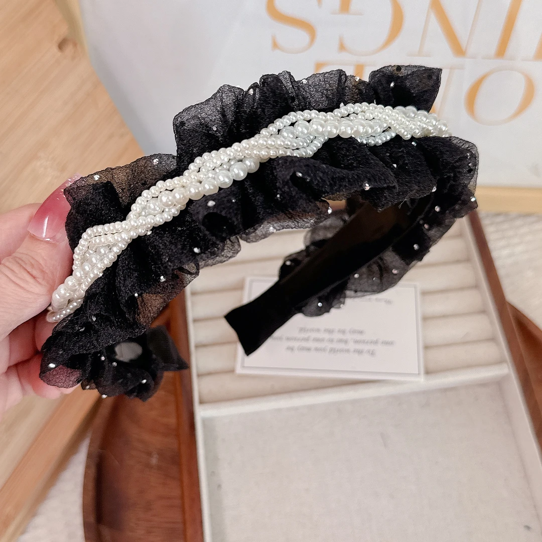 带齿韩国欧巴定制高端高颅顶木耳边珠珠发箍韩国头箍气质百搭复古