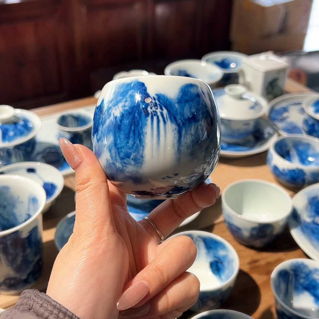 杯青花手绘山水主人杯