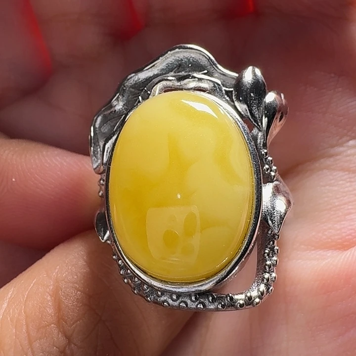 蜜蜡银S925镶嵌戒指戒指