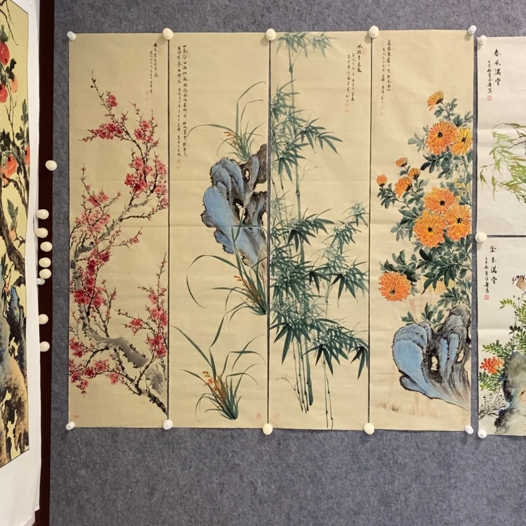 精***叟国画四尺对开梅兰竹菊