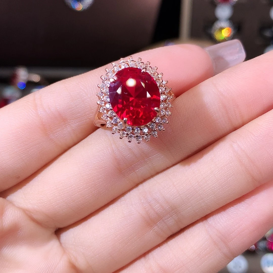 无925银鸽血红色戒指玫瑰金