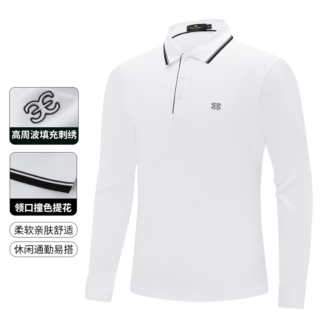 斯卡图新款长袖POLO衫亲肤棉质男士休闲商务上衣