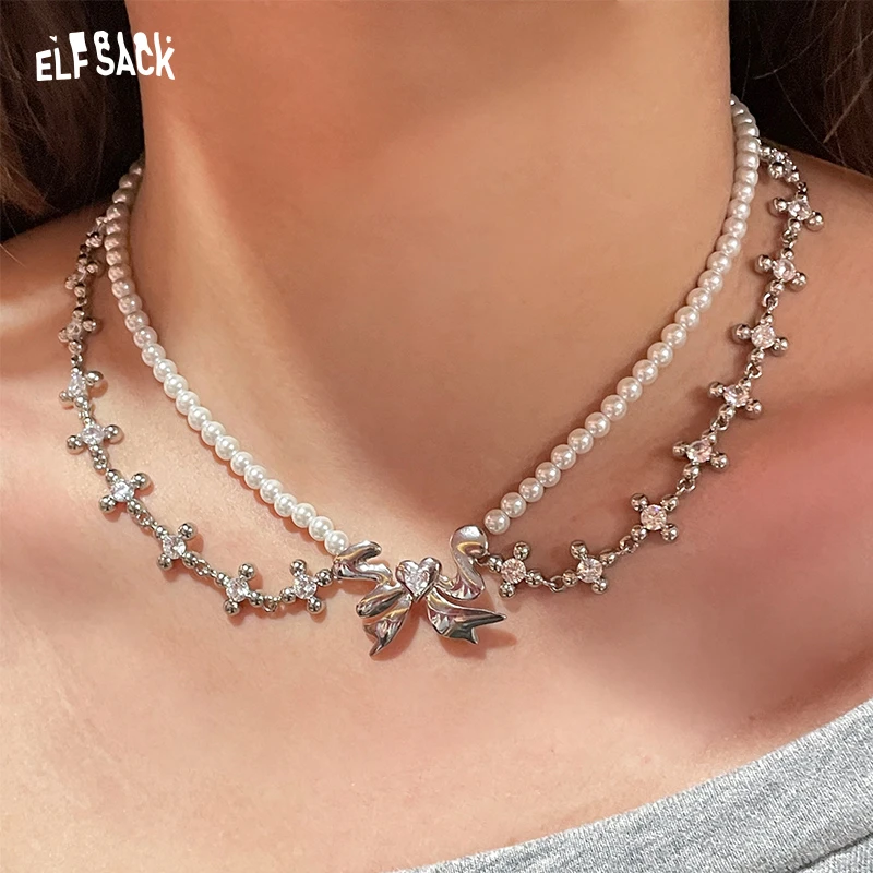 妖精的口袋仿珍珠玻璃蝴蝶结挂饰2025夏季新款项链设计感