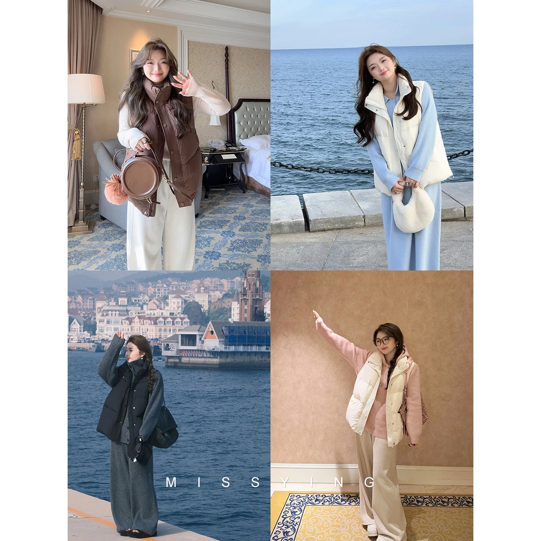 应小姐【云朵泡芙】微胖大码显瘦韩版保暖宽松鸭绒羽绒立领短款马甲