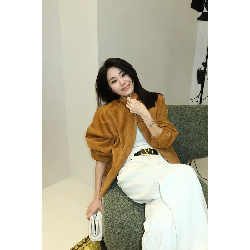 【叶可可专享】秋冬新款时尚立领皮衣外套25069-1