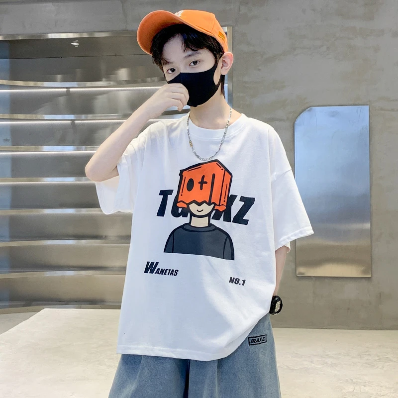 男童短袖T恤中大童男童装6-8-10-12-15岁韩版潮款高级感潮流宽松