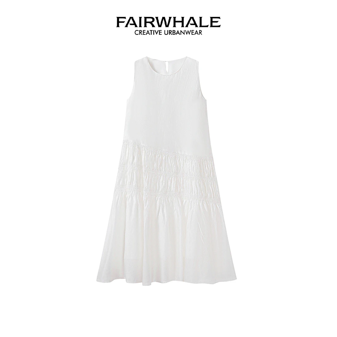 马克华菲莱赛尔时尚百搭透气亲肤无袖细吊带连衣裙柔软垂顺休闲裙