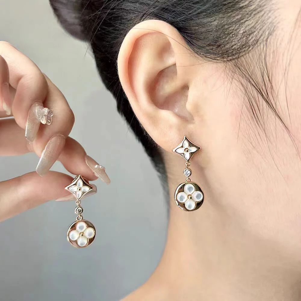 铜合金耳饰 四叶草耳环耳环轻奢18K气质时尚网红同款百搭简约-13