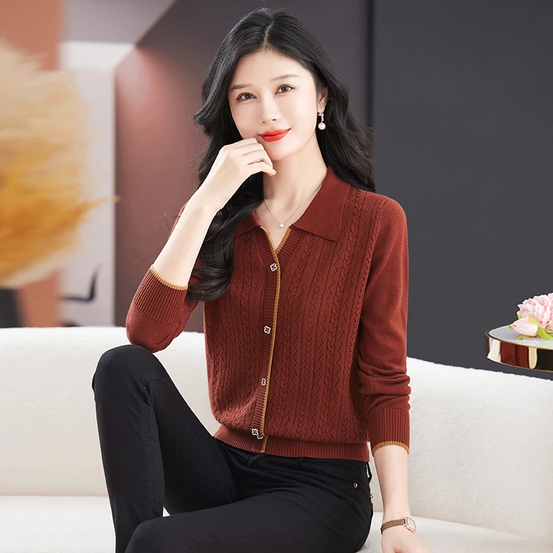 新款长袖翻领百搭秋季时尚洋气套头气质宽松女假开衫7915