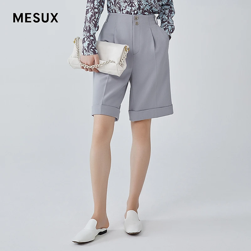 【许半夏专享】MESUX米岫秋提花橡筋松紧腰随性优雅通勤灰色直筒短