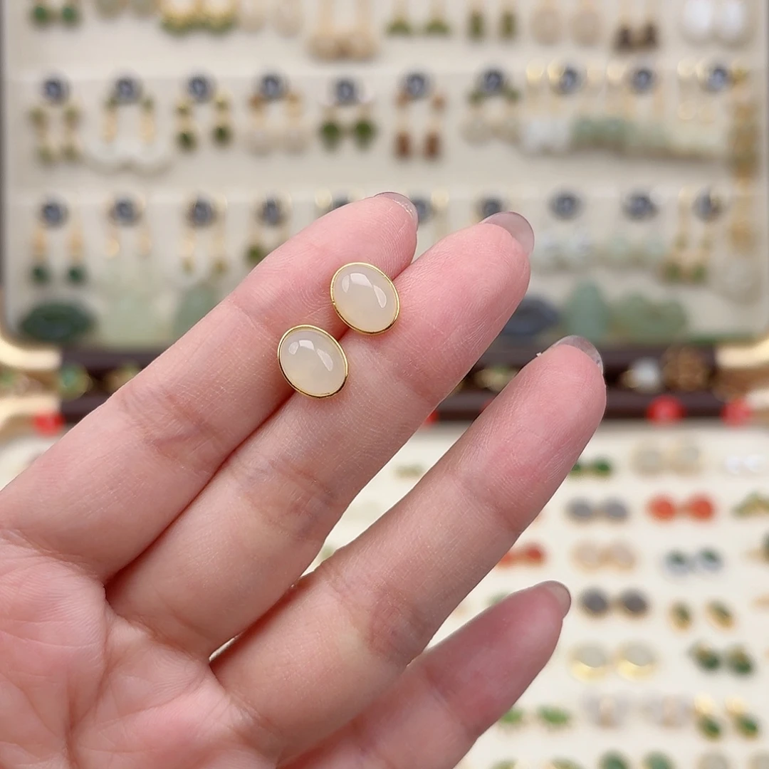 银S925镶嵌和田玉耳饰