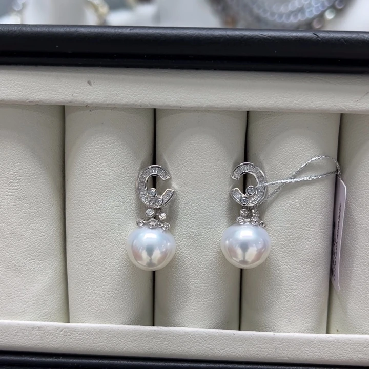 海水珍珠上新澳白C款耳坠10-11mm银S925镶嵌