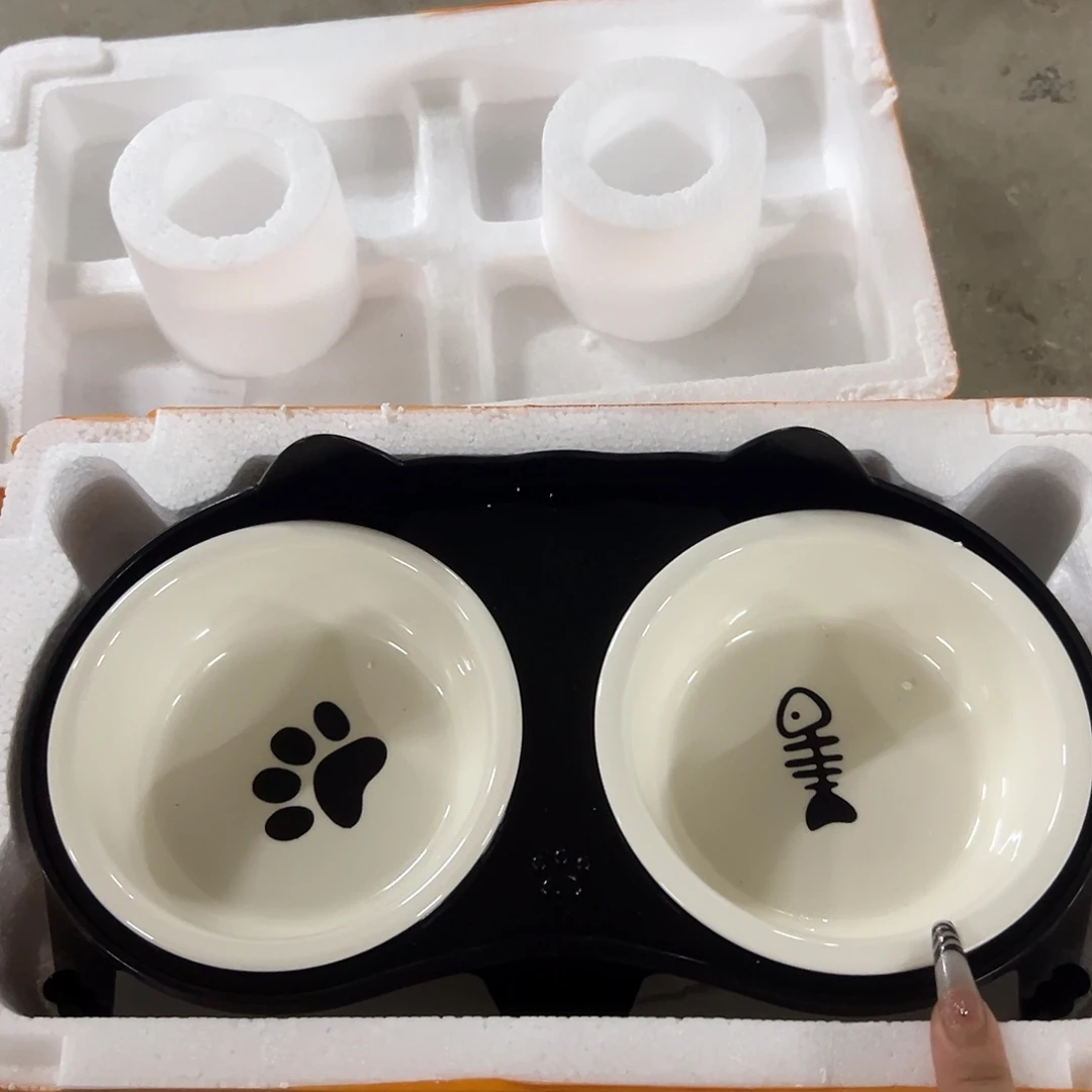 搪瓷正品黑色夹子宠物碗一套