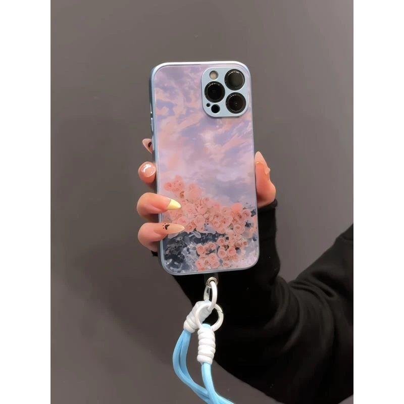 云彩花墙适用苹果16pro创意iPhone15手机壳金属玻璃华为p60女小米