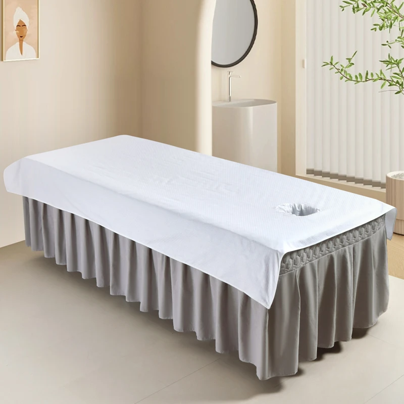 全棉提花简约推拿美体床开洞床单隔脏被套套美容院按摩床洞口巾白